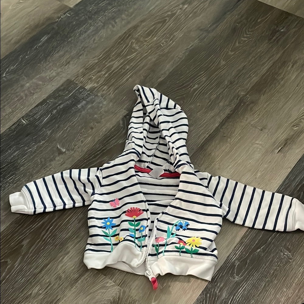 Striped Kids Hoodie with Floral Embroidery